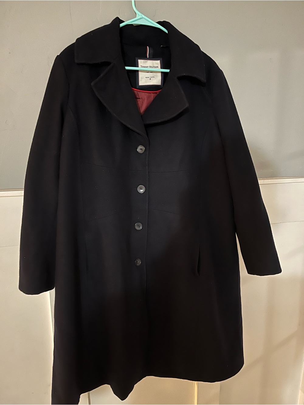 Tommy Hilfiger Black Wool-Blend Single-Breasted Pea Coat